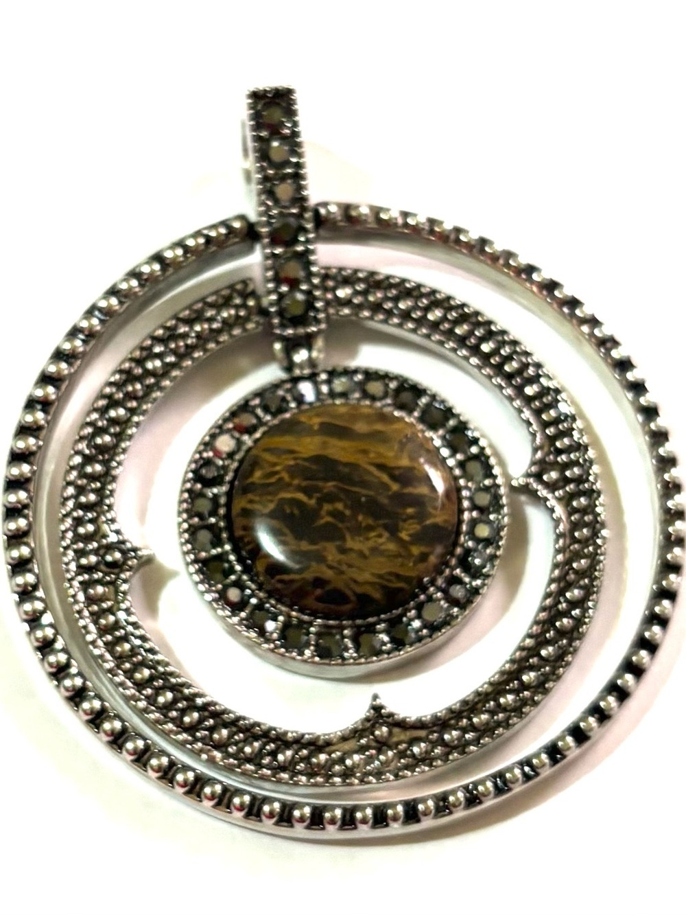 Vintage Brown Stone Marcasite Double-Pendant
